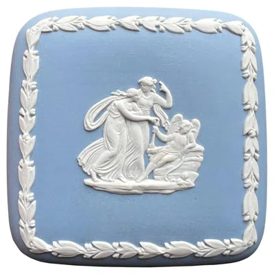 Pre-owned Wedgwood Blue Jasperware Lidded Trinket Box With Neo Classical Relief