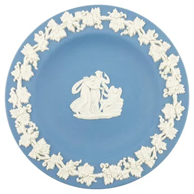 Pre-owned Wedgwood Blue  Jasperware Trinket Dish With White Relief, England