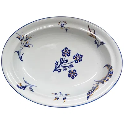 Pre-owned Wedgwood Blue, White And Gilt Floral Footed Dish