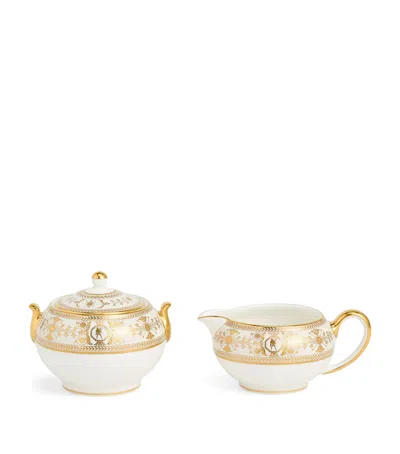 Wedgwood Bone China Creamer And Sugar Set In Gold