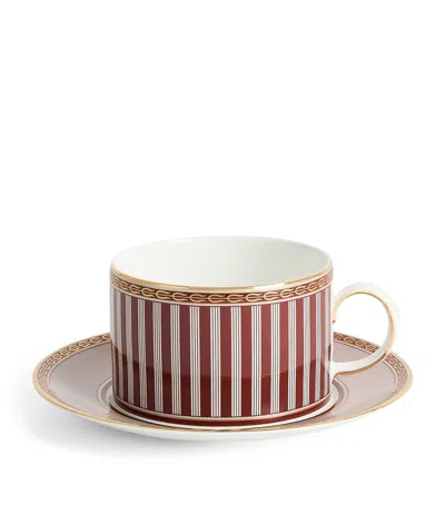 Wedgwood Bone China Red Splendour Teacup And Saucer In Brown