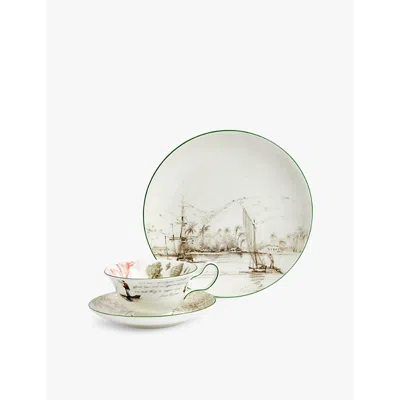 Wedgwood Darwin Voyage Of The Beagle Tahiti Teacup, Saucer And Plate 3-piece Bone-china Set In Orange