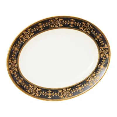 Pre-owned Wedgwood England "astbury" Platter. Rich Raised Gold On Black Ground Collar