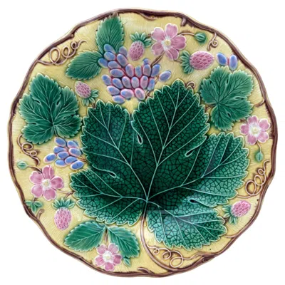 Pre-owned Wedgwood English Majolica Strawberry & Grapes Plate  Circa 1920 In Purple