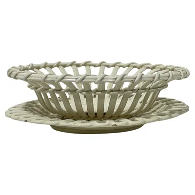 Pre-owned Wedgwood English Small Oval Fruit Basket And Saucer By , 1907-1924 In Brown