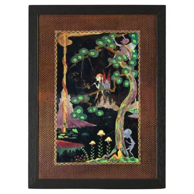 Pre-owned Wedgwood Fairyland Lustre 'elves In A Pine Tree' Plaque In Black