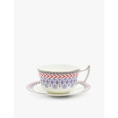 Wedgwood Festive Graphic-print Bone-china Tea Cup And Saucer Set In Multicolor