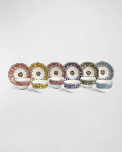 Wedgwood Florentine Assorted Tea Bowls & Saucers, Set Of 6 In Multi