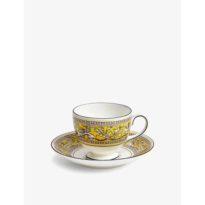 WEDGWOOD FLORENTINE CITRON BONE-CHINA TEACUP AND SAUCER