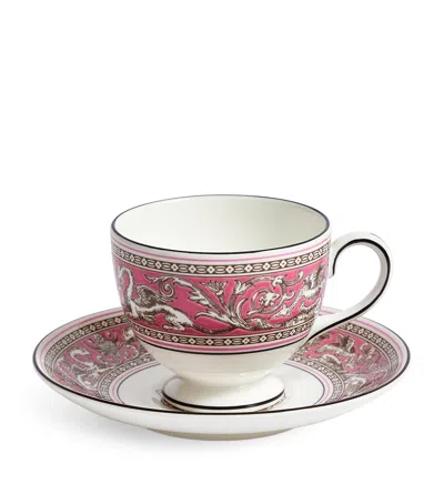WEDGWOOD FLORENTINE FUCHSIA TEACUP & SAUCER