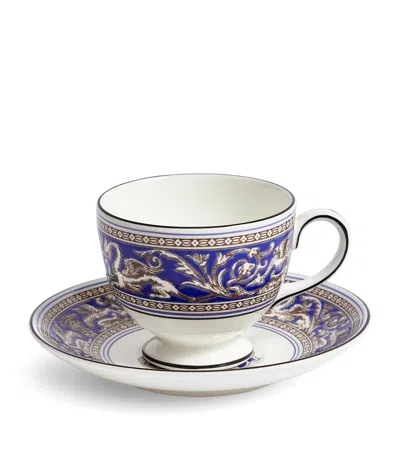 Wedgwood Florentine Marine Teacup & Saucer In Blue