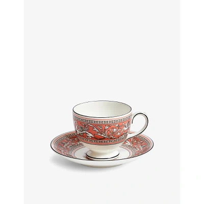 Wedgwood Florentine Salmon Bone-china Teacup And Saucer In Multi