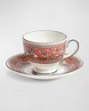 Wedgwood Florentine Salmon Teacup & Saucer, 6.1 Oz.