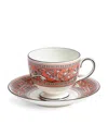 Wedgwood Florentine Salmon Teacup & Saucer, 6.1 Oz. In Orange