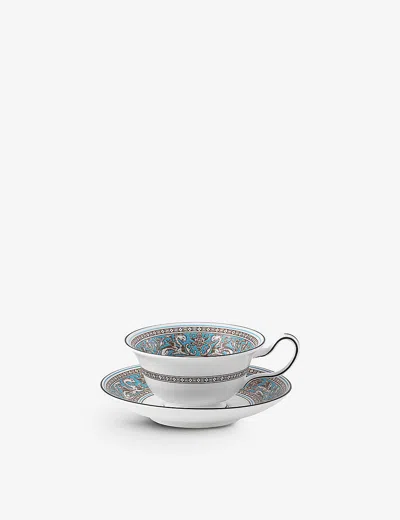 Wedgwood Florentine Turquoise China Teacup And Saucer In White