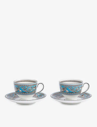 Wedgwood Florentine Turquoise Fine Bone China Cup And Saucer Set Of Two