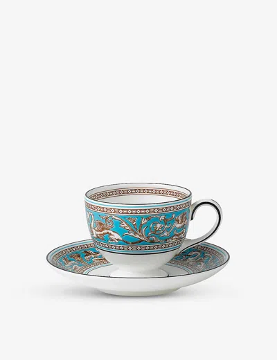 Wedgwood Florentine Turquoise Leigh Bone-china Teacup And Saucer Set