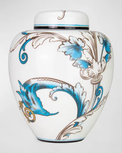 Wedgwood Florentine Turquoise Lidded Vase, 6" In Blue