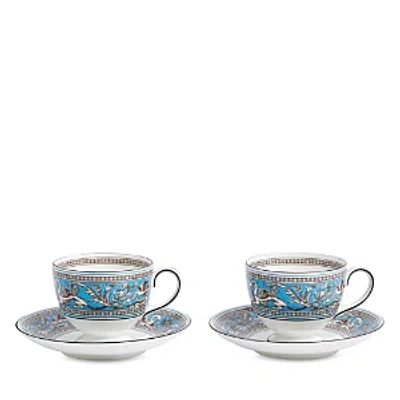 Wedgwood Florentine Turquoise Teacup & Saucer 4-piece Set