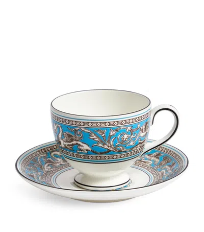 Wedgwood Florentine Turquoise Teacup & Saucer In Blue