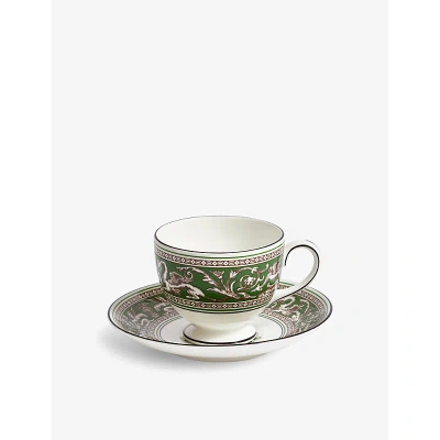 Wedgwood Florentine Verde Bone-china Teacup And Saucer In Green