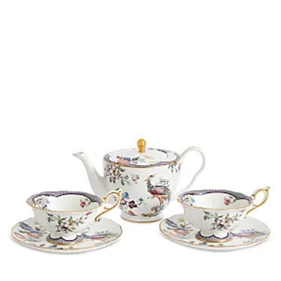 Wedgwood Fortune Teapot And Set Of 2 Teacups & Saucers In Multi