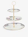 Wedgwood Fortune Three-tier Floral-motif Bone-china Cake Stand
