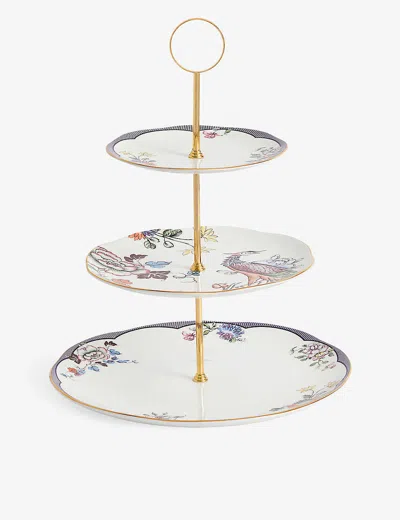 Wedgwood Fortune Three-tier Floral-motif Bone-china Cake Stand