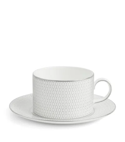Wedgwood Gio Platinum Teacup And Saucer In White