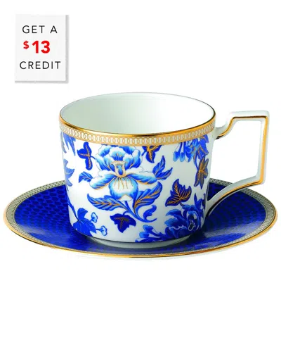 Wedgwood Hibiscus Teacup And Saucer 2pc Setwith $13 Credit In Blue