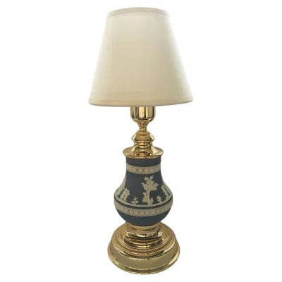 Pre-owned Wedgwood Italy 1970 Hollywood Regency  Pale Blue Porcelain And Brass Table Lamp