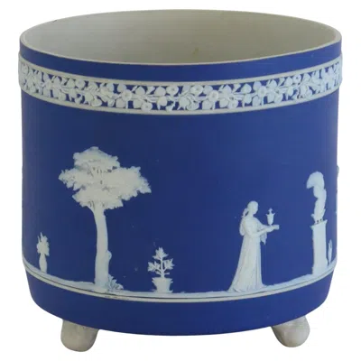 Pre-owned Wedgwood Jasperware Jardiniere Or Planter With Classical Figures, 1930s In Blue