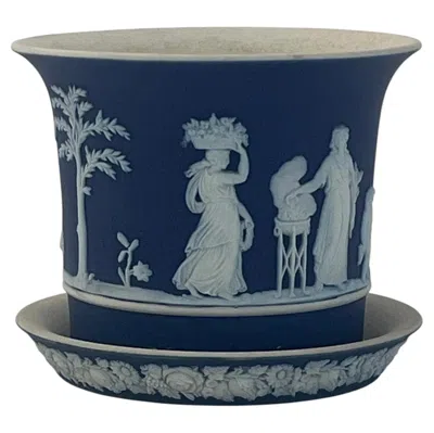 Pre-owned Wedgwood Jasperware Small Plant Pot And Base Stand With Classical Figures, 1920s In Black