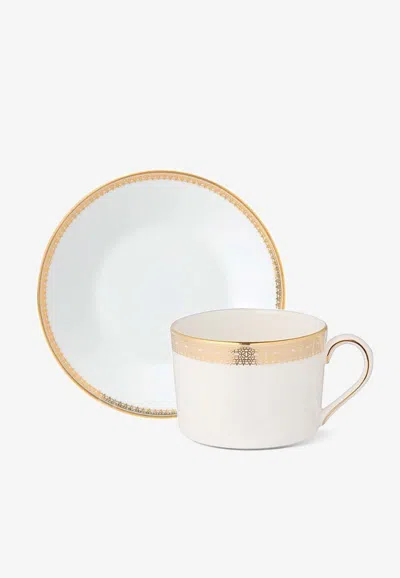 Wedgwood Lace Gold Tea Cup With Saucer In White