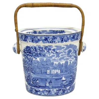 Pre-owned Wedgwood Landscape Etruria Pattern Blue White Porcelain Covered Slop Pot Commode
