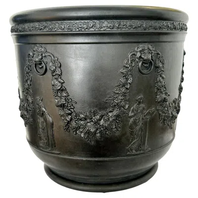 Pre-owned Wedgwood Large  Solid Black Basalt Neoclassical Jardiniere