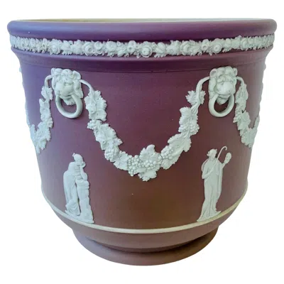 Pre-owned Wedgwood Lilac Dip Jasper Ware Garden Pot In Gray