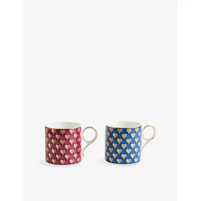 Wedgwood Love Heart-print Set Of Two China Mugs In Multi