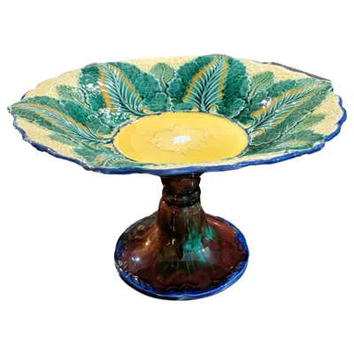 Pre-owned Wedgwood Majolica Cauliflower Pattern Compote Pedestal Bowl, English, 1879 In Gray