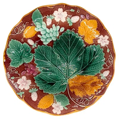Pre-owned Wedgwood Majolica 'vine & Strawberry' Plate On A Brown Ground, English, Ca. 1896