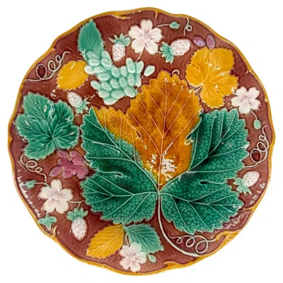 Pre-owned Wedgwood Majolica 'vine & Strawberry' Plate On A Brown Ground, English, Ca. 1896