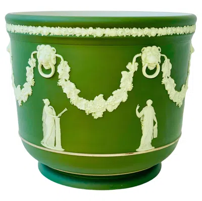 Pre-owned Wedgwood Olive Green Dip Jasper Ware Garden Pot