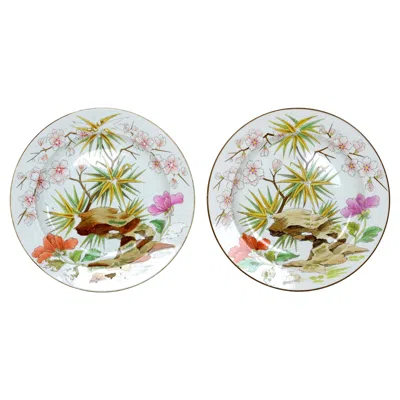 Pre-owned Wedgwood Pair Of Early 19th C  Pearlware Prunus Pattern 8" Plates In Gray