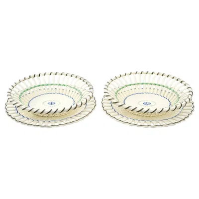 Pre-owned Wedgwood Pair Of  Creamware Chestnut Baskets And Underplates In Sand