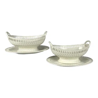 Pre-owned Wedgwood Pair  Creamware Baskets & Stands With Pierced Openwork England Ca. 1820 In Sand