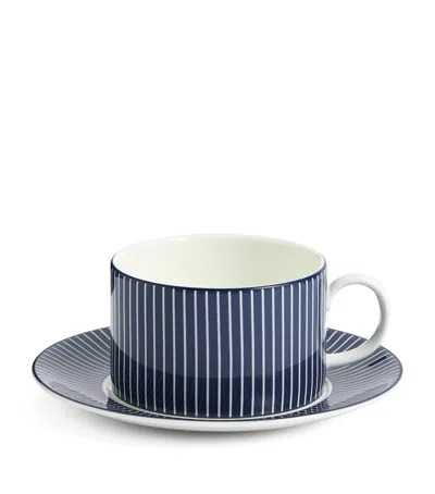 Wedgwood Pinstripe Teacup And Saucer In Blue