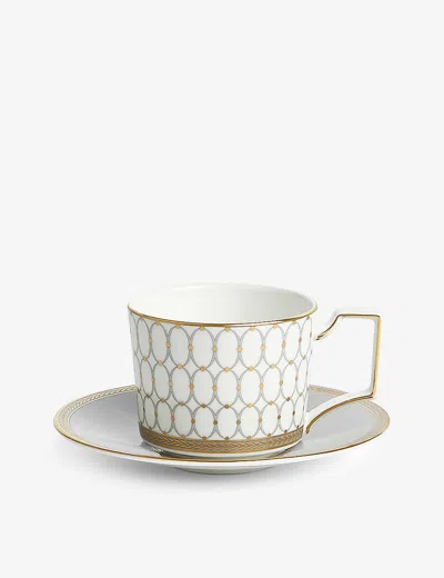 Wedgwood Renaissance Gold Bone China Teacup And Saucer Set Of Two
