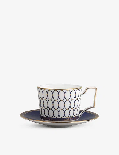 Wedgwood Renaissance Gold Graphic-print Porcelain Coffee Cup And Saucer In Blue