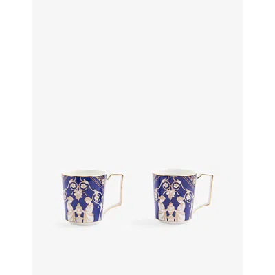 Wedgwood Renaissance Gold Patterned Set Of Two Bone-china Mugs 300ml In Blue