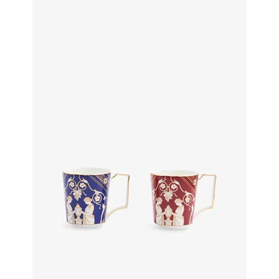 Wedgwood Renaissance Mix Patterned Set Of Two Bone-china Mugs 300ml In Blue